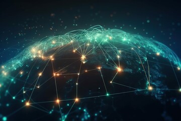 Poster - A Globe With Many Connected Lines And Dots On It With A Dark Background Deep Sea Trench Video Art Supply Chain Optimization Generative AI 