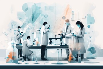 Poster - A Group Of People In Lab Coats Working On A Project Together Workshop Advertising Photography Science Writing Generative AI 