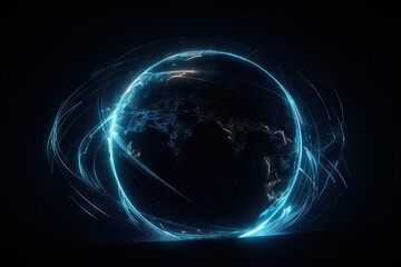 Poster - A Blue And Black Photo Of A Globe With Lines Of Light Deep Sea Trench Video Art Motion Graphics Generative AI 