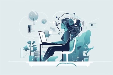 Poster - A Woman Sitting At A Desk With A Laptop Computer In Her Lap Workshop Graphic Design Motion Graphics Generative AI 