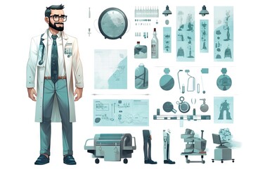 Poster - A Man In A Lab Coat Standing Next To A Bunch Of Medical Equipment Hospital Animation Medical Devices