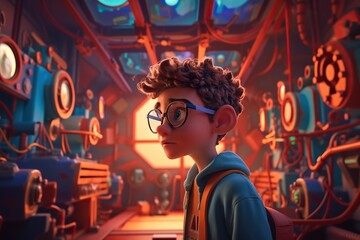 Poster - A Boy With Glasses Looking At A Clock In A Room With Clocks Movie Theater Animation Animation Filmmaking