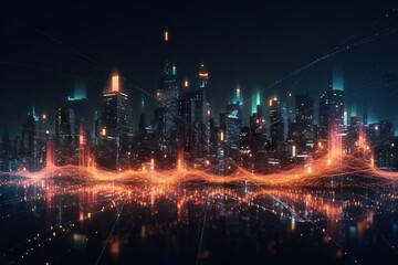 Poster - A City With A Lot Of Lights And Lines In The Sky Modern City Skyline At Night Video Art Supply Chain Optimization