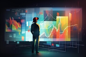 Poster - A Person Standing In Front Of A Colorful Background With Graphs And Graphs Workshop Graphic Design Data Analytics Generative AI 