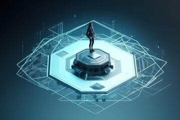 Poster - A Man Standing On Top Of A Futuristic Object In The Middle Of A Futuristic World Factory Animation Motion Graphics Generative AI 