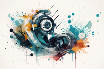 Leinwandbilder - A Painting Of A Large Object With A Lot Of Paint Splatters Junkyard Kinetic Art Industrial Design Generative AI 
