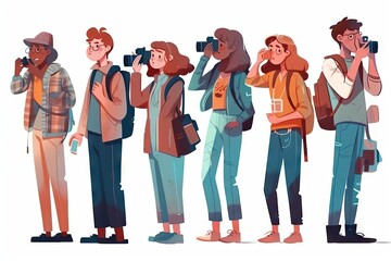 Poster - A Group Of People Standing Next To Each Other With Cameras On Their Heads Zoo Time-lapse Photography Group Travel Generative AI 