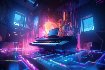 Poster - A Computer Keyboard Sitting On Top Of A Floor Next To A Window Workshop Animation Motion Graphics