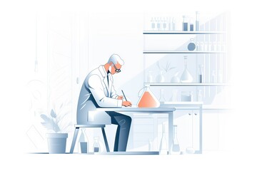 Poster - A Man In A Lab Coat Is Writing On A Piece Of Paper Workshop Graphic Design Science Writing