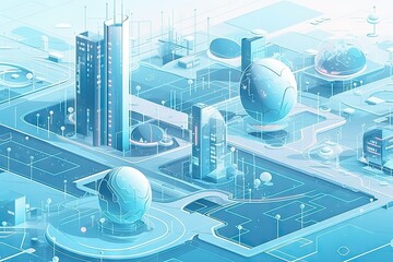 Poster - A Futuristic City With A Large Satellite Dish In The Center Of It City Skyline Animation Motion Graphics