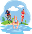 Flat Vector Illustration of Triathlon