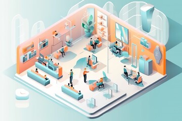 Poster - A Room With People Standing Around And A Desk With A Laptop Conference Room Graphic Design Infographic Design Generative AI 
