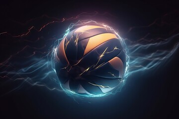 Poster - A Ball With A Lightning Effect On It In The Dark Background Basketball Court Sports Photography Motion Graphics Generative AI 