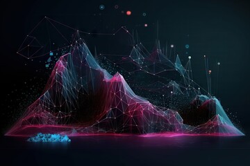 Poster - A Mountain With Lines And Dots On It And A Blue Background Deep Sea Trench Animation Data Analytics Generative AI 