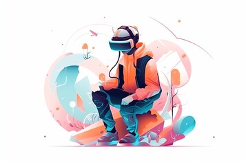 Poster - A Man Sitting On A Skateboard Wearing A Helmet And Jacket Aquarium Animation Virtual Reality