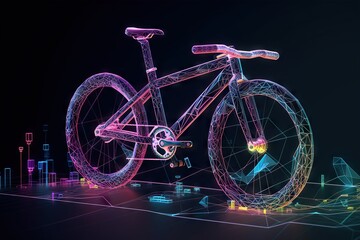 Poster - A Bicycle Is Shown In A Futuristic Style With A City In The Background Bike Path Animation Motion Graphics Generative AI 