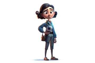 Poster - A Cartoon Character Holding A Camera And A Bag In Her Hand Marina Animation Animation Filmmaking Generative AI 