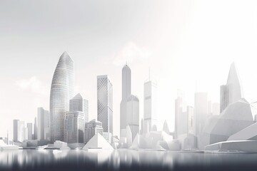 Poster - A City With A Lot Of Tall Buildings And A Lake In Front Of It Modern City Skyline In The Morning Architectural Photography Real Estate Investment Trusts (reits) Generative AI 