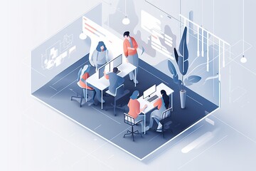 Poster - A Group Of People Sitting At A Table In A Room With Plants Workshop Graphic Design Hr Analytics
