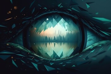 Fototapete - A Digital Painting Of A Forest And A Lake With A Reflection In It Zoo Video Art Motion Graphics Generative AI 