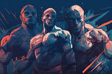 Poster - A Group Of Men Standing Next To Each Other In Front Of A Blue Background Martial Arts Studio Graphic Design Poster Design Generative AI 