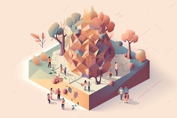 Poster - A Group Of People Standing Around A Large Object In The Middle Of A Park Park Environmental Art Infographic Design Generative AI 