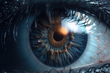Poster - A Close Up Of A Blue Eye With A Bright Light In The Center Science Museum Photorealism Motion Graphics