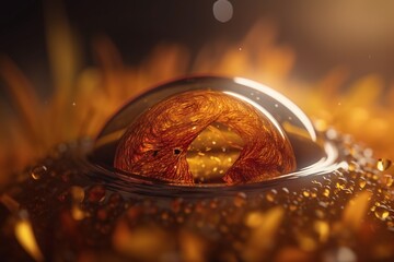 Poster - A Close Up Of A Glass Ball In A Liquid Filled With Water Volcano Macro Photography Motion Graphics