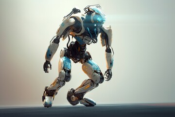 Poster - A Robot Is Walking On A Gray Surface With A Light Shining On It Arcade Animation Robotics Engineering