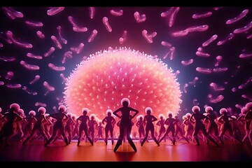 Poster - A Group Of People Standing Around A Large Ball Of Jelly Beans Nightclub Animation Microbiology