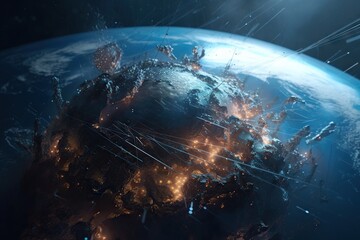 Fototapete - A View Of The Earth From Space Showing The City Lights And The Surrounding Area Deep Sea Trench Animation Motion Graphics Generative AI 