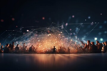 Poster - A Crowd Of People Standing Around A Large Network Of Stars And Lines Workshop Advertising Photography Supply Chain Optimization Generative AI 