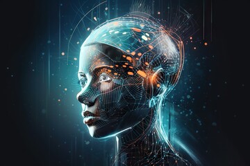 Poster - A Woman's Head With A Futuristic Interface On It's Face Workshop Animation Artificial Intelligence Generative AI 