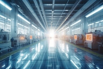 Poster - a large factory with a lot of machines and lights on the ceiling factory animation manufacturing pla