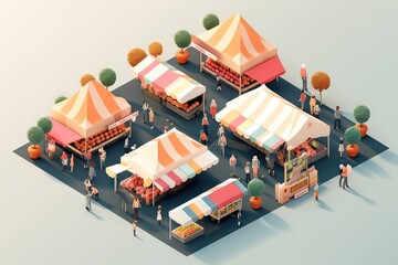 Poster - A Group Of People Standing Around A Tent With Tents On It Farm Stand Animation Motion Graphics Generative AI 