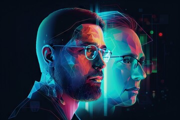 Poster - Two Men With Glasses Are Facing Each Other In A Digital Art Style Iceberg Digital Art Data Science Generative AI 