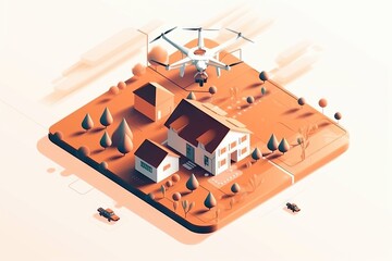 Poster - A House With A Windmill On Top Of It In The Middle Of A Field Farm Aerial Photography Smart Homes Generative AI 