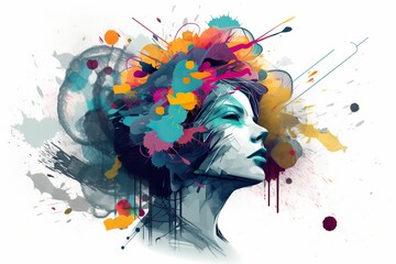 Poster - A Woman With A Colorful Hair And A Flower In Her Hair Graffiti Wall Abstract Expressionism Print Design Generative AI 