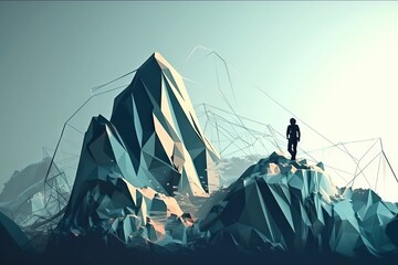 Poster - A Man Standing On Top Of A Mountain With A Sky Background Mountain Animation Motion Graphics
