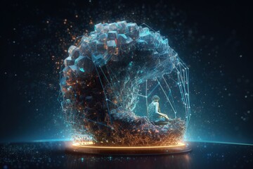 Poster - A Person Sitting In A Glass Ball With A Body Inside It Deep Sea Trench Video Art Motion Graphics