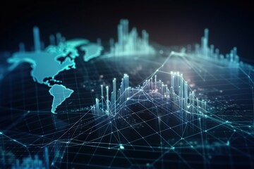 Poster - A World Map With Lines And Dots On It And A Blue Background Deep Sea Trench Panoramic Photography Supply Chain Optimization Generative AI 