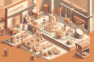 Poster - A Large Factory With A Lot Of Machinery And People Working On It Factory Animation Motion Graphics