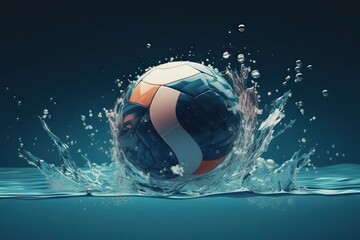 Poster - A Water Polo Ball Is In The Water With Splashes Of Water Sports Bar Sports Photography Sports Photography Generative AI 