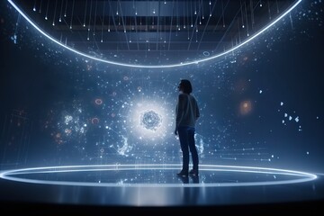 Poster - A Person Standing In A Room With A Circular Light In The Middle Science Museum Kinetic Art Smart Homes