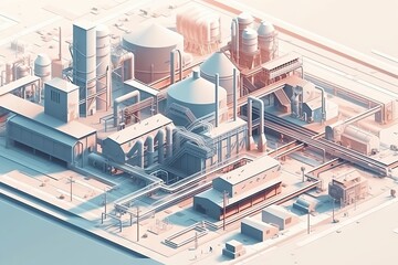 Poster - A Computer Generated Image Of A Factory With A Lot Of Smoke Power Plant Animation Manufacturing Planning And Control Generative AI 