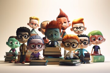 Poster - A Group Of Cartoon Characters Standing Next To Each Other With Books Classroom Animation Animation Filmmaking Generative AI 