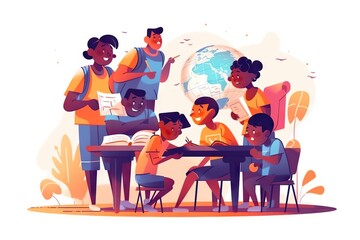Poster - A Group Of People Sitting Around A Table With Books On It Classroom Animation Education Law Generative AI 