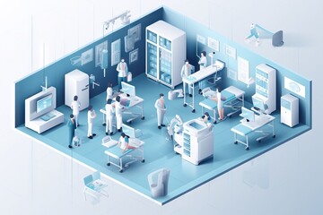 Poster - A Hospital Room With Medical Equipment And People In It Including A Doctor And Nurses Hospital Advertising Photography Medical Devices