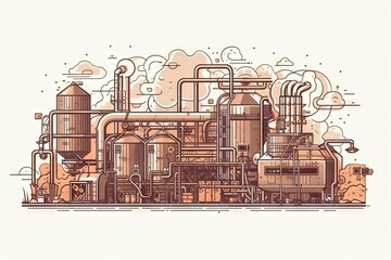 Poster - A Drawing Of A Factory With Pipes And Tanks On It's Sides Factory Environmental Art Industrial Design Generative AI 
