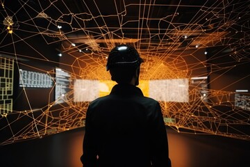 Poster - A Man Standing In Front Of A Screen With Lines On It Science Museum Video Art Supply Chain Optimization Generative AI 
